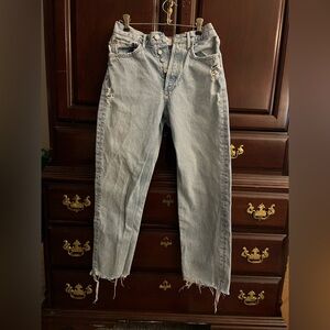 Agolde Distressed Cropped Jeans in Light Blue